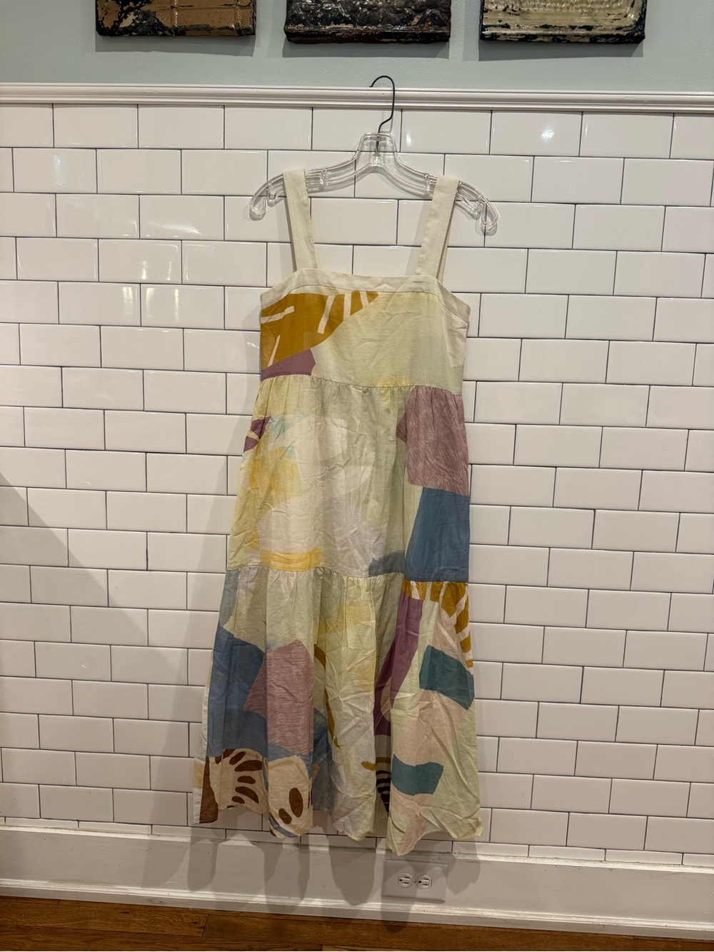 Our Second Nature La Risa Abstract Cotton Tiered Maxi Dress Sz S
